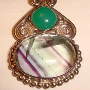 RARE Chrysoprase & Fluorite Sajen SS Pendant